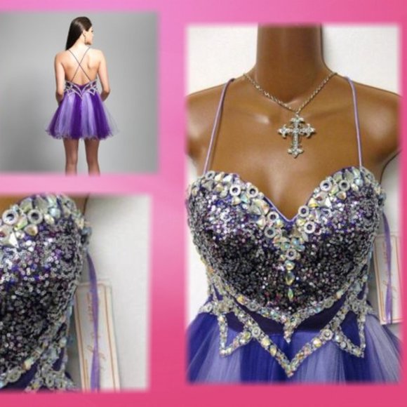 💲Sale💲Jeweled Tulle Short Party Dress by Dave & Johnny - Picture 8 of 8